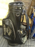 CALLAWAY BLACK GOLF BAG; BLACK LEATHER EMBROIDERED WITH 