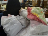 LOT OF ASSORTED LINENS; FIVE BAGS OF ASSORTED LINENS, INCLUDING: COMFORTERS, SHEETS, CURTAINS, ETC.