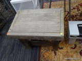 HAND CRAFTED SIDE TABLE; WOODEN SIDE TABLE WITH A NATURAL LIGHT GREY FINISH, FEATURING A RECTANGULAR