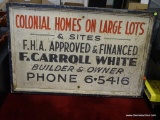 VINTAGE WOODEN F. CARROLL WHITE SIGN; LARGE WOODEN SIGN WITH PLANK BACK ADVERTISING 