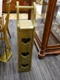 PRIMITIVE WOOD TOILET PAPER STAND; FEATURES A HINGED FRONT PANEL FOR ADDITIONAL STORAGE. 3 HAND
