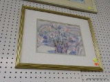 PRINT OF A PORCH BY HELEN PAVEL; PENCIL SIGNED PRINT. DOUBLE MATTED IN WHITE AND PASTEL GREEN.