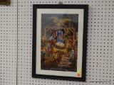 FRAMED PUZZLE OF THE NATIVITY; PUZZLE BY WILLIAM TEREROY. BLACK WOODEN FRAME WITH AN OFF WHITE