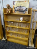 MULTIPURPOSE WOODEN DISPLAY SHELF; FEATURES 6 SHELVES WITH A NATURAL WOOD FINISH. MATCHES LOTS # 34,