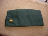 US Army Garrison Cap w/ Winged Prop Aviation Branch Brass Disk Insignia Nice dark green US Army