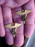 Pair of US Army Specialist Corps Medical Officer's Collar Pins 22M Shield Regulation pair of US Army