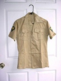 261 1962 Regulation US Army SP4 Rank Patched Khaki Shade 1 Cotton Twill Uniform Shirt . Regulation