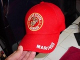 United States Marines moral support baseball cap. Cap is Marine red twill cloth and features