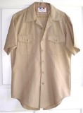 28 US Navy Khaki Tan Service Uniform Shirt Flying Cross Nice USN khaki tan poly/wool half sleeve