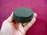 Game Used Official Made in Czechoslovakia Black Hard Rubber Hockey Puck . Nearly got hit by this at