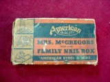 WWII era Mrs McGregors Family Nail Box by American Steel & Wire USS . Empty Mrs. McGregors Family