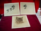 3 Gruenwald Prints C&O Railroad Cats Kittens Chessie Nip Tuck Peake . 1970-80s era Chessie Systems