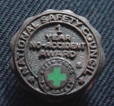 1950s National Safety Council Green Cross No Accident Award Enamel Pin 1950s era National Safety