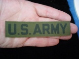 #11 US ARMY Black on OG Olive Green Woven Service Name Uniform Tape #11 . Previously used U.S. ARMY