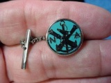 ms137 Beautiful Silver and Blue Enamel NA Naval Association Chained Tie Pin . Beautiful NA Naval