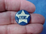 24 1930-40s LYONS Tin Political Campaign Button . Vintage 1930-40ss era 