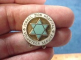 1930s Sterling Silver & Enamel Israel Zion Hospital Volunteer Pin Beautiful sterling silver and