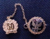 Vintage Fraternal Order of the Eagles FOE 50-Year LA Enamel Pins & Chain Beautiful vintage Fraternal