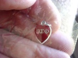 New Old Stock, In Package BETA SIGMA PHI 1975 Red Enamel Heart Sorority Charm NEW, Old Stock, in