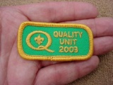 BSA Boy Scouts QUALITY UNIT 2003 Green & Gold Uniform Patch . Boy Scouts QUALITY UNIT 2003 Green &