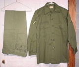 1970s Named US Army PFC Rank OG-507 Utility Uniform Shirt and Trousers 1970s era US Army OG-507