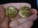 96 Pair of WWII US Army US & Artillery Corps Enlisted Collar Brass Pins . Matching pair of US Army