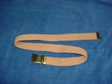 344 . US Military 3? Khaki Tan Cotton Web Belt with Gold Buckle . US military uniform belt and