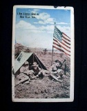 pc16 . Vintage WWI US Soldiers Dough-boys Reading Mail at Tent w/ USA Flag . The post card measures