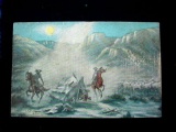 pc62 . Vintage Linen Postcard RANGE FEUD Painting by Cowboy Artist Dude Larsen . The post card