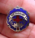 Enamel 9 Month Cross and Crown Sunday School Methodist Church Award Pin Vintage enamel pin for the