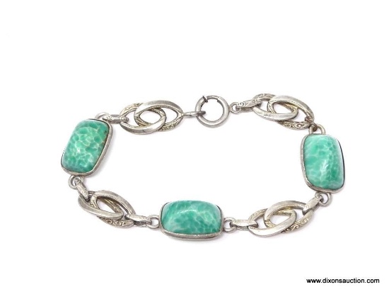 VINTAGE .925 STERLING & TURQUOISE COLORED ABALONE BRACELET; GORGEOUS 7" VINTAGE STERLING & TURQUOISE