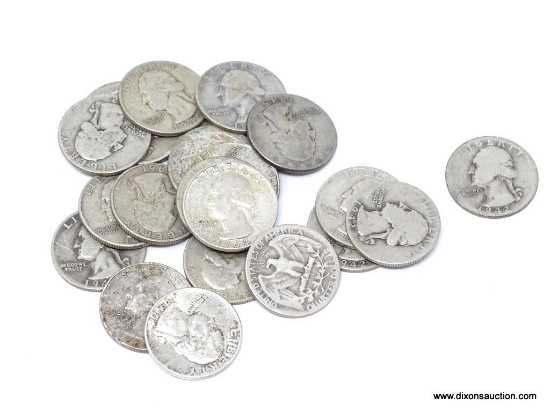 LARGE LOT OF SILVER QUARTERS; DATES TO INCLUDE: 1940, 1942, 1944, 1945, 1953, 1960, 1964, 1957,