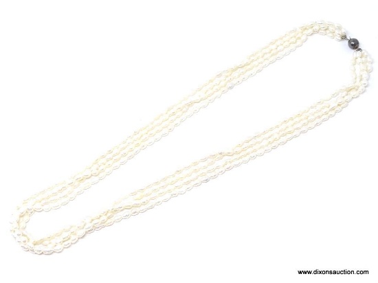 FOUR STRAND VINTAGE .925 AND PEARL NECKLACE; 23" LONG. BEAUTIFUL NATURAL RIVER PEARL NECKLACE. GREAT