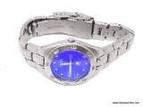 BEAUTIFUL FOSSIL BLUE 100M WATCH; GREAT ALL STAINLESS STEEL SILVER TONE FOSSIL AM-3390 100 METER