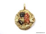 VINTAGE RARE FAMOUS AMOS COOKIE PENDANT; VINTAGE 1976 SANDRA O DESIGN GOLD TONE FAMOUS AMOS