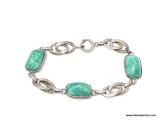 VINTAGE .925 STERLING & TURQUOISE COLORED ABALONE BRACELET; GORGEOUS 7