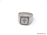 STAINLESS STEEL AND 6 DIAMOND CROSS RING .20 TW; GORGEOUS MEN'S STAINLESS STEEL AND DIAMOND RING.
