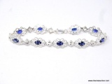 WHITE CZ AND BLUE SAPPHIRE FORMAL DINNER BRACELET; GORGEOUS LAB CREATED BLUE SAPPHIRE AND WHITE CZ