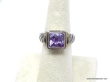 YURMAN STYLE DESIGNER RING; .925 AND TANZANITE DINNER RING. CUSHION CUT AND SQUARE. 3/8