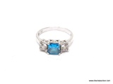 .925 RING WITH CZ'S; GREAT ENGAGEMENT STYLE .925 RING WITH BLUE AND WHITE CZ'S. SIGNED 