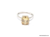 .925 STERLING 5 CARAT CITRINE RING; GREAT VINTAGE STERLING SILVER HIGH SET RING WITH BEAUTIFUL 5+