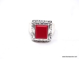 STUNNING NATIVE .925 AND CORAL RING; GORGEOUS NATIVE STERLING SILVER AND CORAL RING WITH LARGE