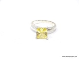 BEAUTIFUL .925 & CITRINE ENGAGEMENT RING; GORGEOUS 2 CT HIGH HOOD CITRINE AND STERLING SILVER