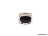 GREAT .925 & BLACK ONYX RING; BEAUTIFUL STERLING SILVER AND BLACK ONYX RING WIDE SHANK AND VERY