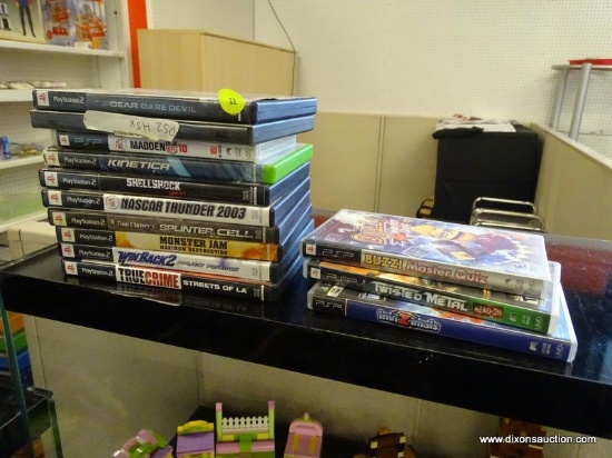 LOT OF ASSORTED PLAYSTATION GAMES; LOT INCLUDES 15 ASSORTED PSP AND PLAYSTATION 2 GAMES TO INCLUDE: