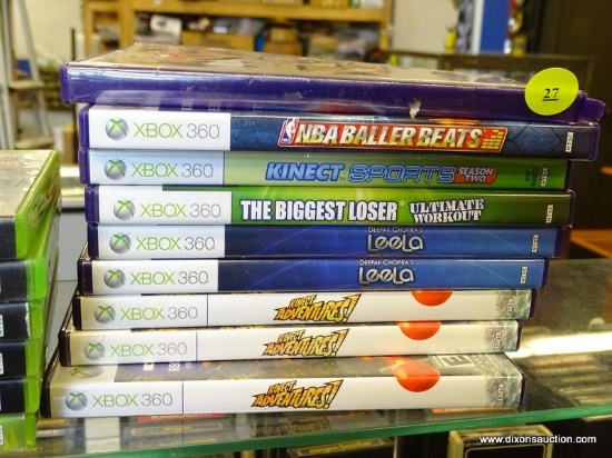 LOT OF ASSORTED XBOX 360 KINECT GAMES; 9 GAME LOT TO INCLUDE: 4- KINECT ADVENTURES, 2-DEEPAK