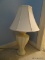 (UPBR2) PORCELAIN LAMP; WHITE PORCELAIN LAMP WITH BELL SHAPED SHADE AND URN SHAPED BODY. MEASURES 29