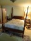 (DBR) QUEEN POSTER BED; CHERRY QUEEN SIZE 4 POSTER BED- REEDED AND TOBACCO LEAF CARVED POSTS, WOODEN