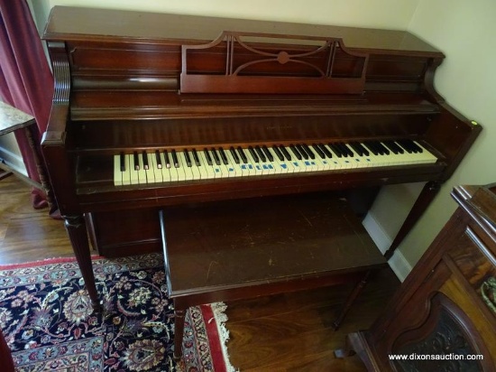 (LR) CONSOLE PIANO; STORY & CLARK CONSOLE PIANO WITH REEDED COLUMN SUPPORTS AND MATCHING PIANO