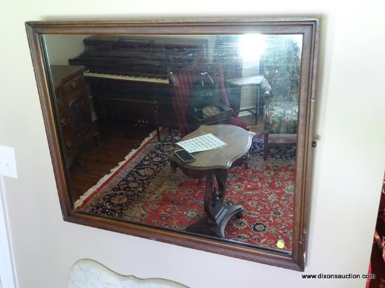 (LR) VINTAGE FRAMED MIRROR; IN A MAHOGANY FRAME AND IN VERY GOOD CONDITION. MEASURES 32 IN X 26 IN.